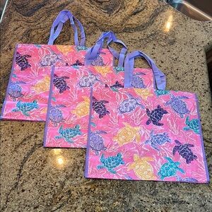 Set of 3 Reusable Totes in Pink, Purple, Yellow, Blue Sea Turtle 🐢 Print 🩵💛💜🩷